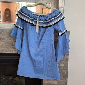 Off shoulder cotton mini with bell sleeve